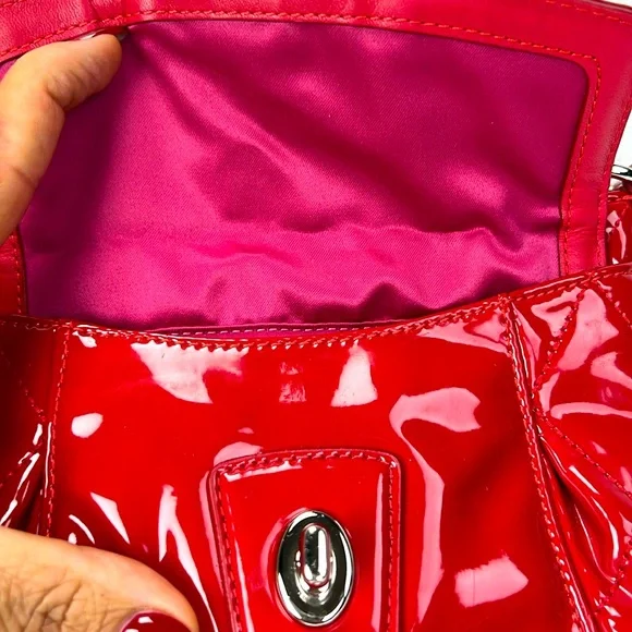 Coach Poppy Willis Red Quilted Patent Leather Crossbody Bag - Picture 8 of 14
